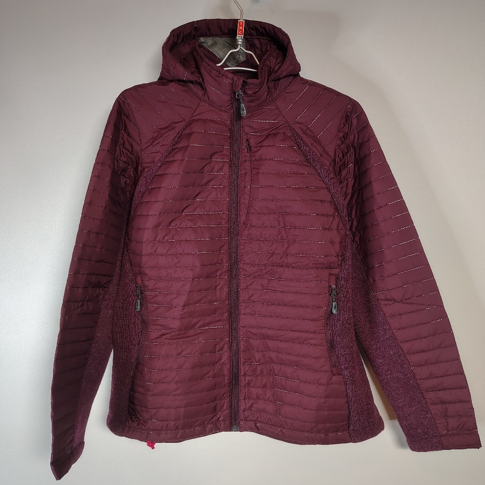 Outdoor Research Vindo Hoody Womens Size XL Burgundy Quilted Full Zip Wool Hood